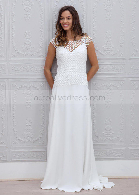 Two Piece Ivory Floral Lace Chiffon Long Wedding Dress